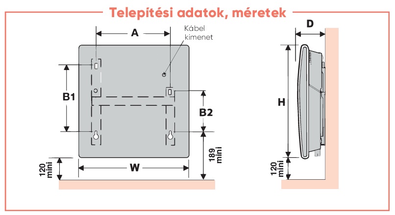 Atlantic Altis Ecoboost Wifi 1500 W elektromos konvektor Wi-Fi vezérléssel fali konzollal műszaki adatlap